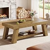 Tribesigns Couchtisch, 120 cm Rechteckiger Wohnzimmertisch, Landhaus-Couchtisch Holz mit V-förmigen Beinen für Zuhause Schlafzimmer, Einfach zu Montieren, Rustikal Braun