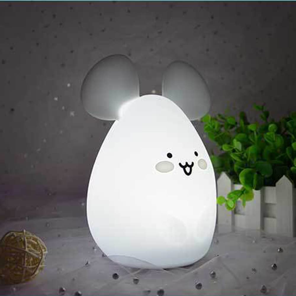Lampka nocna dla dzieci, śliczne lampki do spania myszy dla dzieci, inteligentna lampka nocna USB 7 zmiana koloru z zegarem z czujnikiem dotykowym, silikonowa ładowalna noc Ciepłe światło dla
