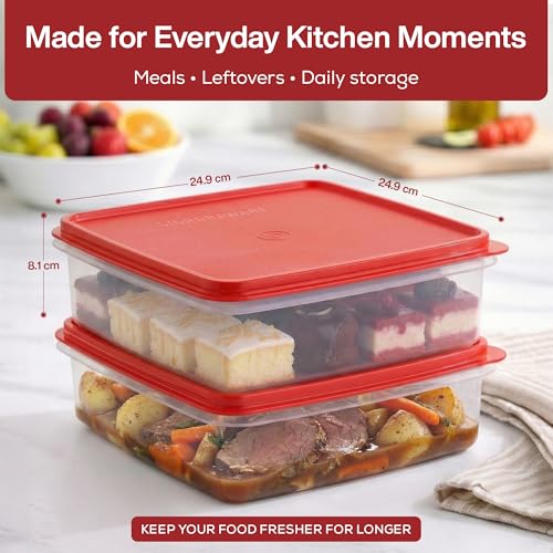 Image of Signoraware BPA Free Plastic Square Big Container (3 Ltr x 2 | Set of 2 | Red)