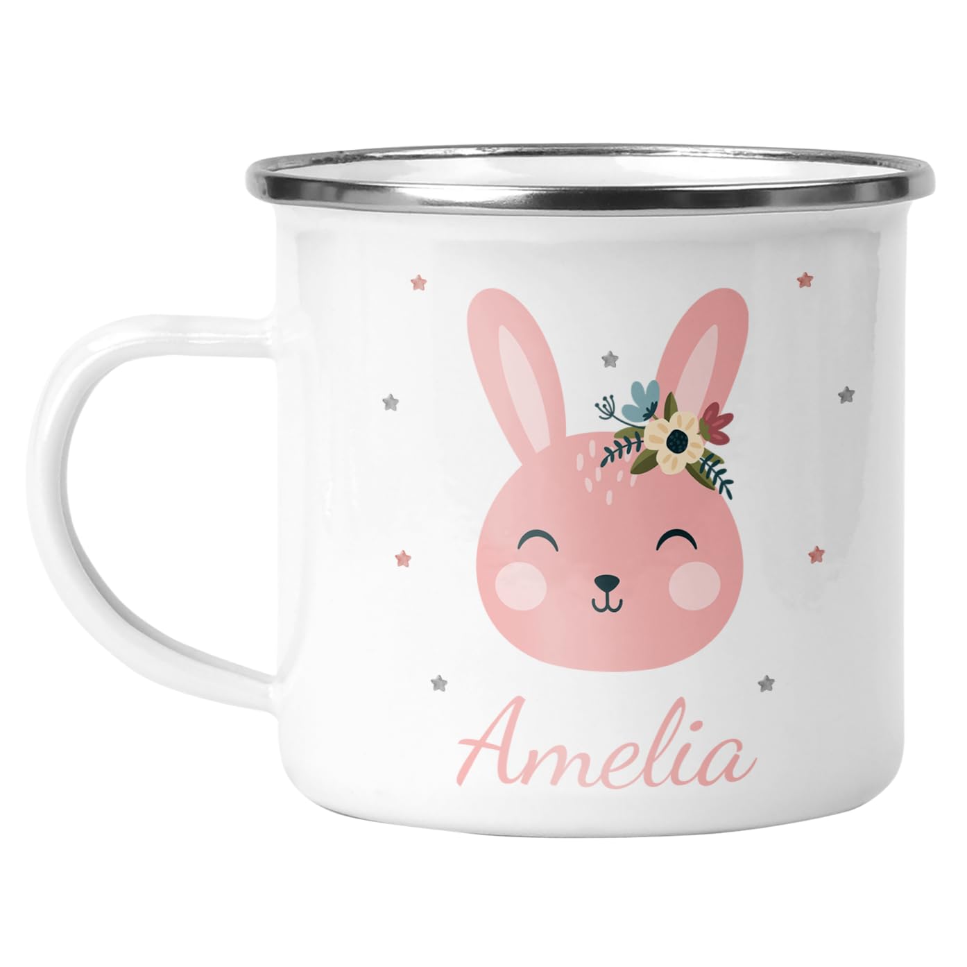 Chicken Craft Personalised Enamel Easter Mug - Pink Bunny Name Cup - Custom Easter Gift for Kids & Adults - Cute Rabbit Design - 12oz Metal Camping Mug