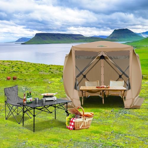 Image of COBIZI 10x10 FT Pop up Gazebo, Popup Canopy tent,Screened In Gazebos with sidewalls, Waterproof Portable Outdoor Small Screen tents Sun Shelter,carpas para patio for Camping, Garden and Backyard,Khaki