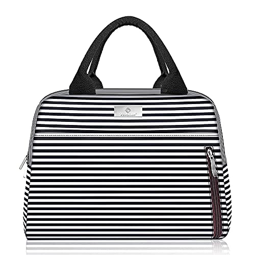 Lunch Bags For Women,Insulated Lunch Box Tote Bag Lunch Organizer Lunch Holder For Men/Beach/Party/Boating/Office/Fishing/Picnic (Black White Stripe)