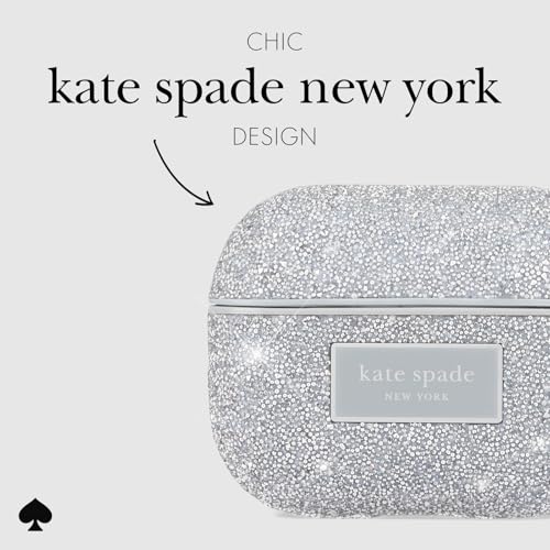 Image of kate spade new york AirPods Pro Protective Case with Keychain Ring - Crystal Pave Silver, Compatible with AirPods Pro 2nd / 1st Generation