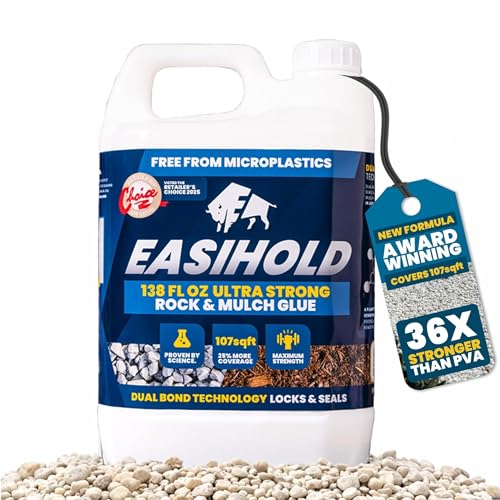 Vuba Easihold Rock Glue for Landscaping 1.08 Gallon – Gravel Binder for Pea Gravel, Stones, Pebbles – Mulch Glue, Clear Gravel Stabilizer for Patios, Walkways, Driveways, Garden Borders, Non-Toxic