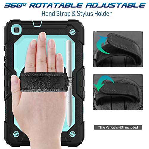 Timecity Tablet Case For Samsung Galaxy Tab A 8.0 2019 Release (Only Fit Sm-T290/T295/T297), Tablet Case Protector With Rotating Stand Screen Protector Handle Shoulder Strap, Black/Light Blue #TOP2