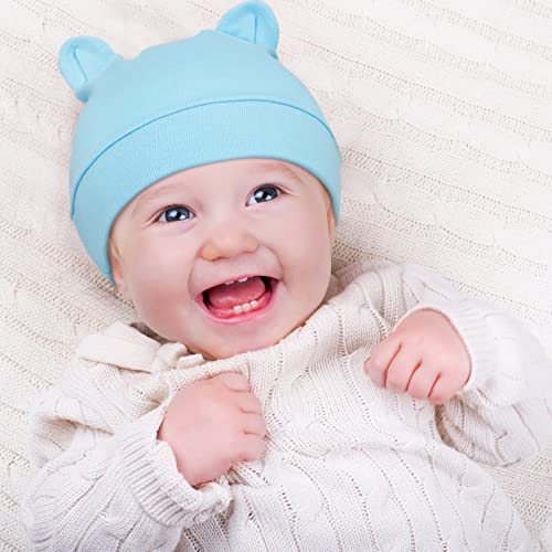 6 Pieces Newborn Baby Hat Bear Ears Infant Caps Baby Boy Girl Toddler Hats Infant Beanie Caps For 0-3 Months (Gray White, Light Gray, Yellow, Green, Blue, Blue Green) #TOP6