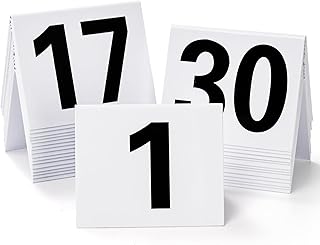 Okllen Set of 30 Restaurant Table Numbers1-30 White, Double Side Acrylic Tent Style Table Numbers for Party, Banquets, Wedding Reception, Events, 3.5"x3"x2.3"