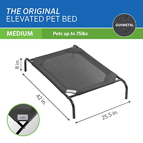 Image of Coolaroo Original Elevated Dog Bed - Breathable Off-The-Ground Pet Bed with Cooling Fabric, Joint Relief & Moisture-Resistant Fabric, 100% Recyclable, Easy Clean, Gunmetal, Medium