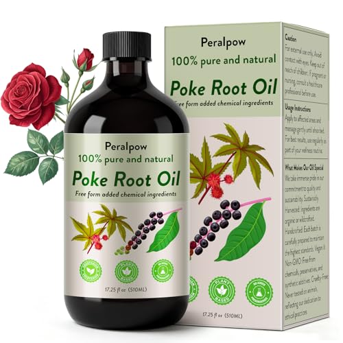 Organic Poke Root Castor Oil - 500ml (17.25 fl oz) for Natural Lymphatic Support Cysts Swollen Lymph Nodes & Deep Tissue Relief - Rose-Scented