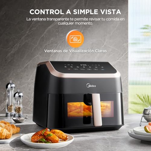 Midea Freidora de Aire XXL Air Fryer sin Aceite 8,5L, 8 en 1 con Ventana Transparente, Cámaras Extraanchas, máx. 200 °C, Temperatura y Tiempo Regulables, Apta para Lavavajillas - imagen 7