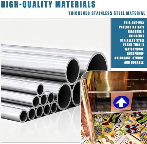 Stainless Steel Automatic Swing Gate for Supermarkets, Manual Pedestrian Access, Self-Closing 90° One-Way Entrance Door, Durable Industrial Fence (100cm/39.4in)