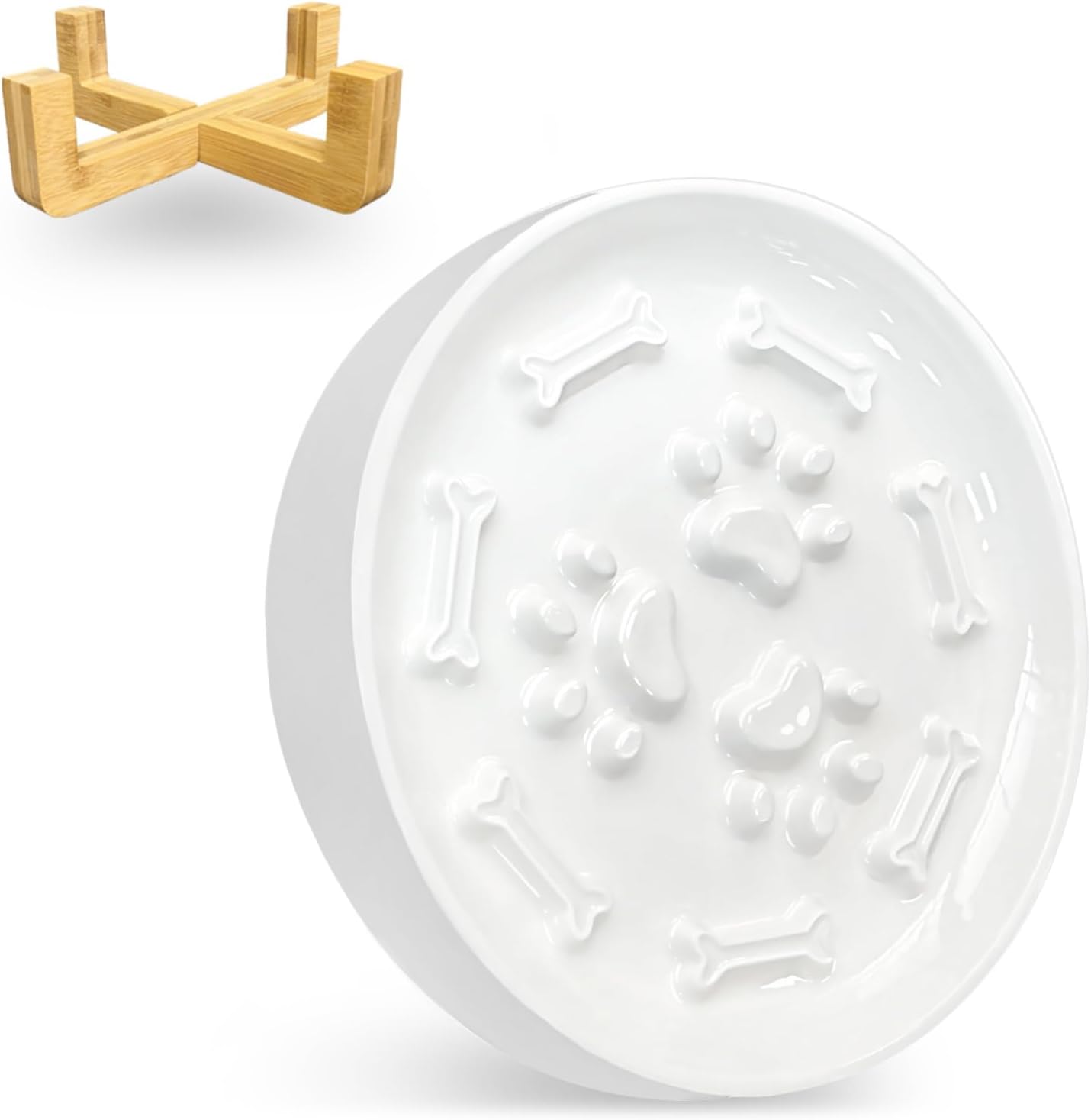 PAILUOMU Ceramic Slow Feeder Dog Bowl with Stand, Elevated