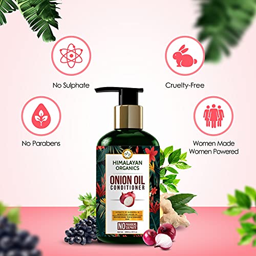 Image of Himalayan Organics Onion Oil Conditioner With Vitamin E | Extract Of Bhringraj & Moroccan Argan Oil | Improve Hair Health | Hairloss Control & Accelerate Hair Growth - 300ml