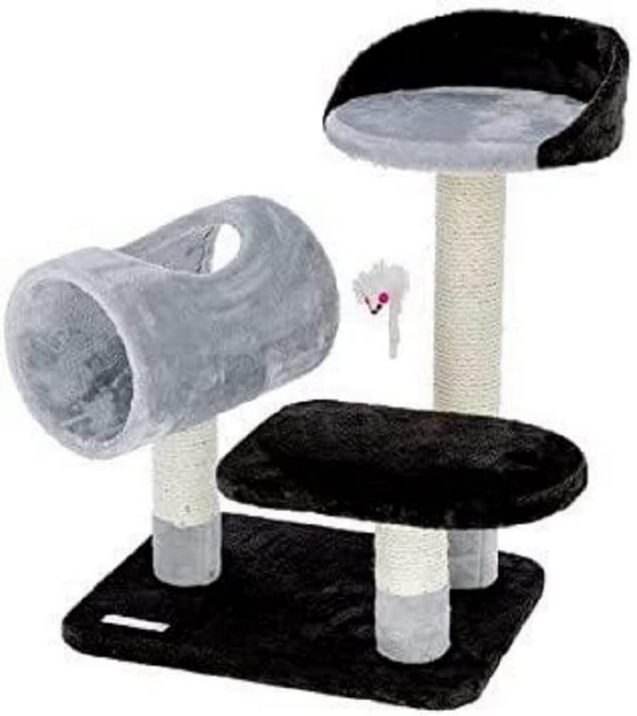 Arbre à chat Moon en bois bicolore avec jouet suspendu