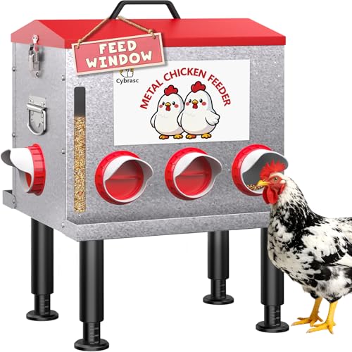 Cybrasc 10-Gal 55LB Metal Chicken Feeder Window, Dual