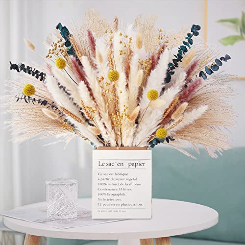 116 Stück Pampasgras Getrocknet Natürliche Trockenblumen Deko DIY Trockene Blüten Strauß,Pampasgras-Bouquet Schilfblume Deko Ideal for Boho Wohnzimmer-Schlafzimmer-und Vasen (LZGSGO-0111) Cover