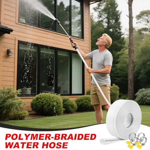 Gewebeschlauch 1 Zoll Flachschlauch, Pumpenschlauch 25mm 20m Mit 4Clips, Gewebeschlauchset Zubehör Für Tauchpumpen Gartenbewässerung Landwirtschaft Schwimmbecken, Tauchpumpen Oder Schmutzwasserpumpen