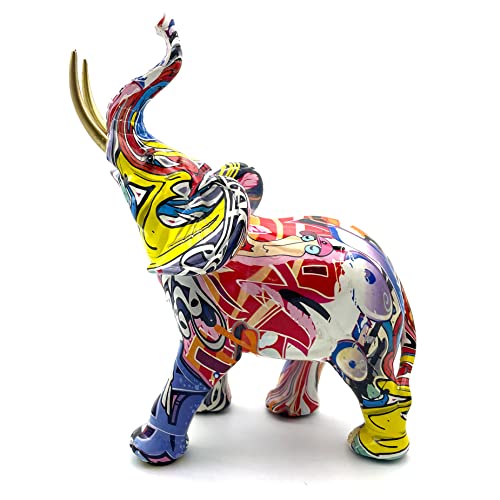 Funsxbug Colorful Art Elephant Statue Sculpture Figurine Collectible Gift Idea Home Decor Desktop Decoration (Large) #TOP2