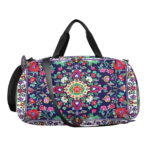 YETTASBIN Sport Travel Duffel Bag for Girls Boys, Mexican Floral Large Waterproof Weekender Overnight Bag, Detachable Shoulder Strap Gym Bag with Shoe Compartment & Wet Pocket2