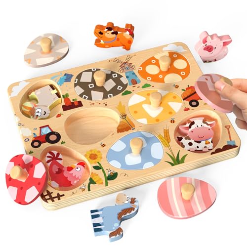Image of Zeoddler Easter Wooden Puzzles for Toddlers, 8 Pcs Farm Animal Matching Egg Puzzle, Montessori Toys for Boy Girl Birthday Gifts, Preschool Learning Activities & Educational Toys for Boys, Girls