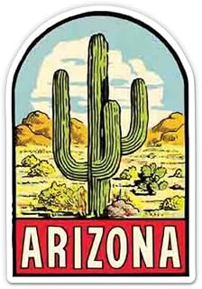 Arizona Sticker - 3" Laptop Sticker - Waterproof Vinyl for Car, Phone, Water Bottle - Arizona with Saguaro Vintage Style Decal