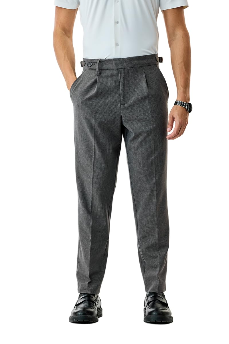 snitch Men Formal Trousers | Relaxed Fit Pleated Front with Turned-Up Cuffs | Premium Polyester Blend with Viscose & Elastane | Perfect for Office-picture-15