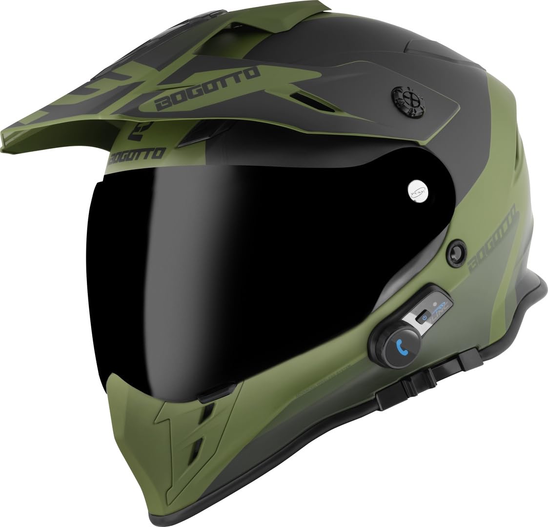 Bogotto H331 BT Tour EVO Bluetooth Casco Enduro, nero opaco/​verde, M