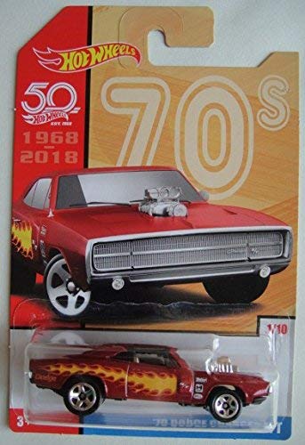 Hot Wheels 70s rojo con llamas '70 Dodge Charger R/T 1/10 miniatura 1