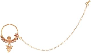 Bridal Indian Nose Ring for Women with Nath Nose Ring Crystal Wedding Hoop Pin Stud Fake Septum with Chain Nose To Ear Chain Non Piercing Body Jewelry