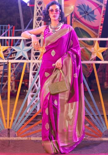 Image of SGF11 Women's Kanjivaram Pure Soft Silk Saree For Women Pure Golden Zari With Blouse Piece