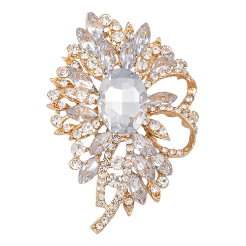 Image of SELOVO Big Large Flower Bow Brooch Scarf Decoration Brooch Pin Gold Tone