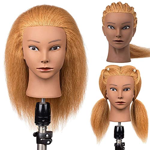 12-14inch 100% Human Hair Mannequin Head Practice Training Doll Head Cosmetology Female Mannequin Manikin Head (Honey Brown)