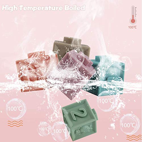 Bobxin 15 Pcs Baby Blocks Toys Soft Stacking Blocks Baby Sensory Ball Teether Infant Bath Toys Squeeze Play With Numbers Shapes Animals Fruit And Textures Toy For Babies Toddlers 6 Months #TOP7