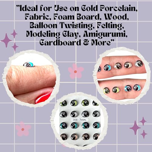 Image of 3D Resin Doll Eyes - 7mm Self-Adhesive Craft Eyes (24 pcs / 12 Pairs) - Realistic Cabochon Eyes for Amigurumi, Dolls, Polymer Clay, Cold Porcelain, Felt & DIY Crafts (Blue, Green, Gray, Brown)