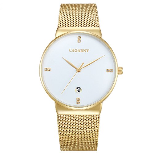 Montre à quartz avec bracelet en acier étanche LULI au cadran blanc unique