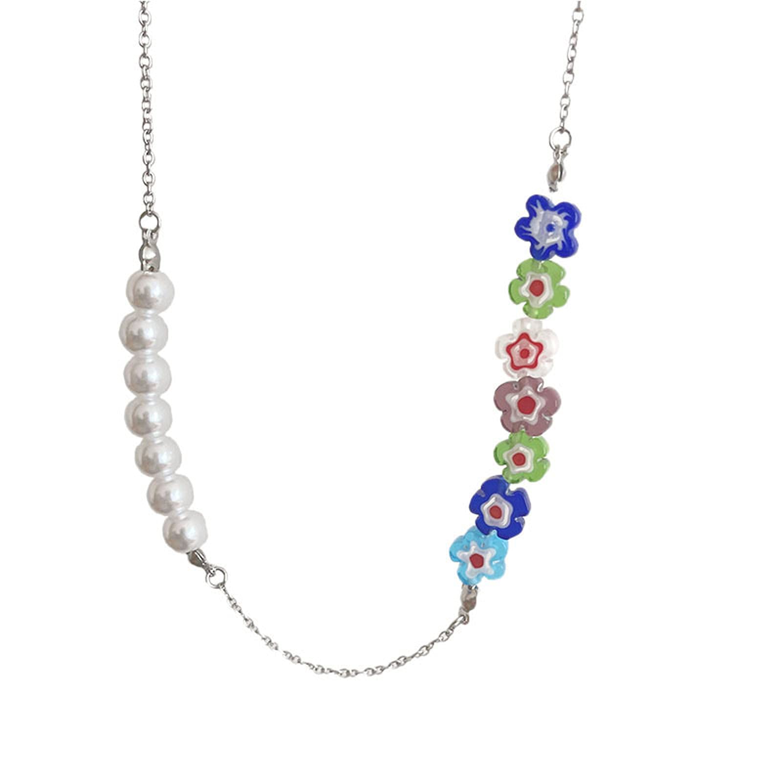 Collier de perles fleur glaçure avec chaîne de clavicule ajustable et confortable