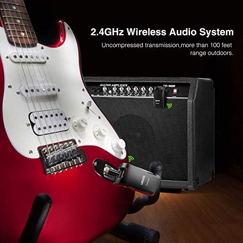 Lekato 2.4Ghz Wireless Guitar System 6 Channels Rechargeable Audio Wireless Transmitter Receiver For Guitar Bass Electric Instruments, Stereo And Mono 1/4” & 1/8” 2 In 1 Plugs (Black) #TOP6