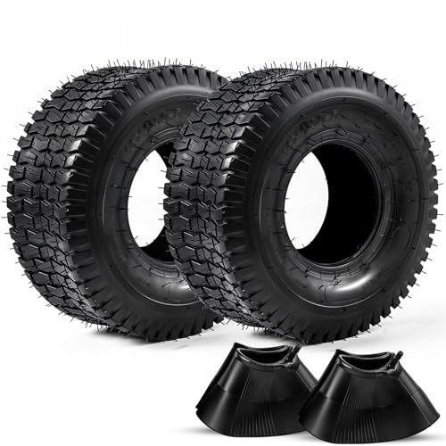 Jeu De 2 Pneus 15x6.00-6 Et Chambres À Air TR-13 À Valve Droite En Caoutchouc Naturel 4 Plis Capacité 400 Lbs Pour Assemblage De Roue Avant De Tondeuse...