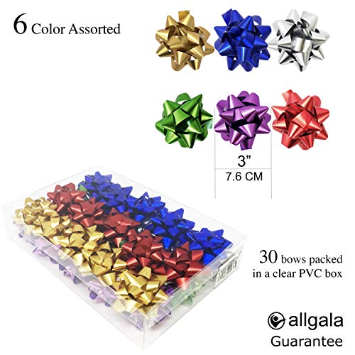 Allgala 30Pc Value Pack Christmas And Everyday Gift Wrapping Bows 6-Color Assorted #TOP1