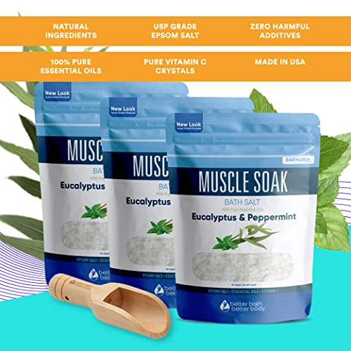 Muscle Bath Salt (3-Pack With Scoop) Muscle Bath Soaks With Pure Essential Oils In Bpa Free Pouch With Press-Lock Seal Made In Usa, Three 2-Lbs Pouches 6-Lbs Total #TOP4