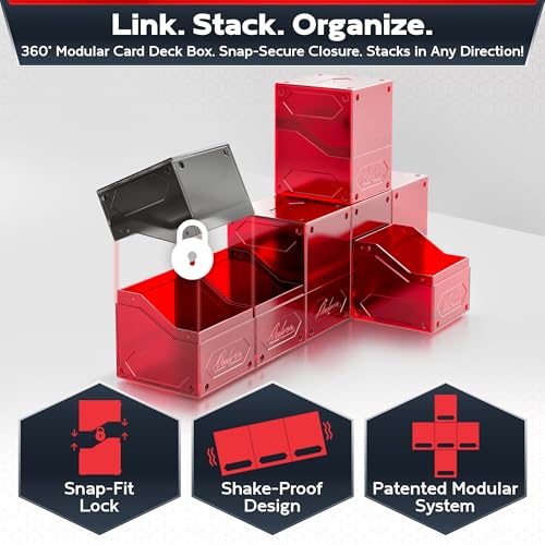 Image of Quiver Time 360 Modular Nexus DeckBlock - Durable Stackable MTG Deck Box for Commander fits 100+ Cards | Stylish 100 Card Deck Box MTG | Interchangeable TCG Decks Boxes (1 pcs, Red)