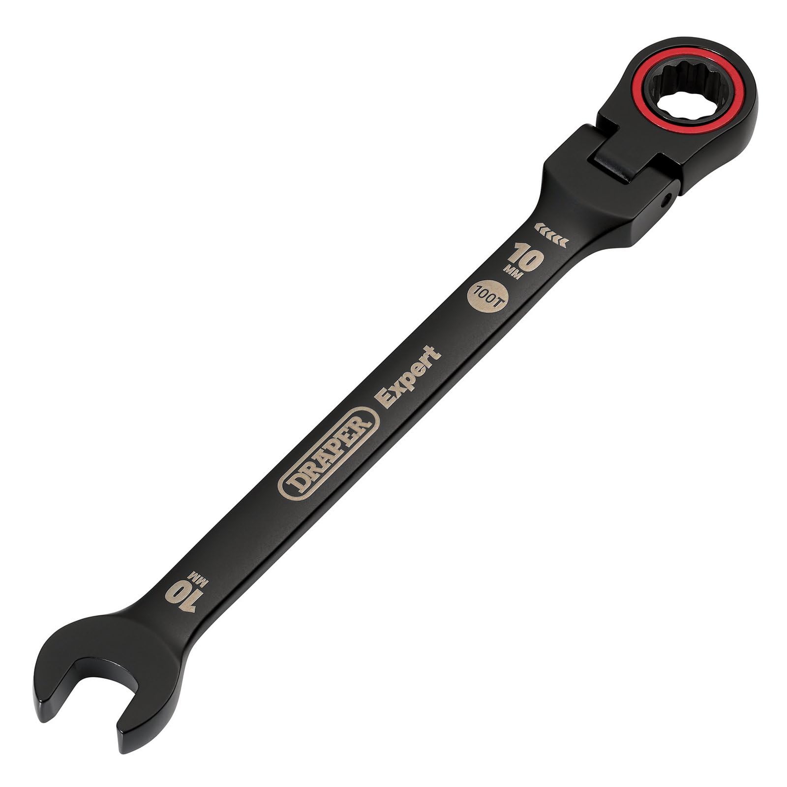 Draper 03916 Expert HI-TORQ Metric Flexible Head Ratchet Combination Spanner, 10mm, Black