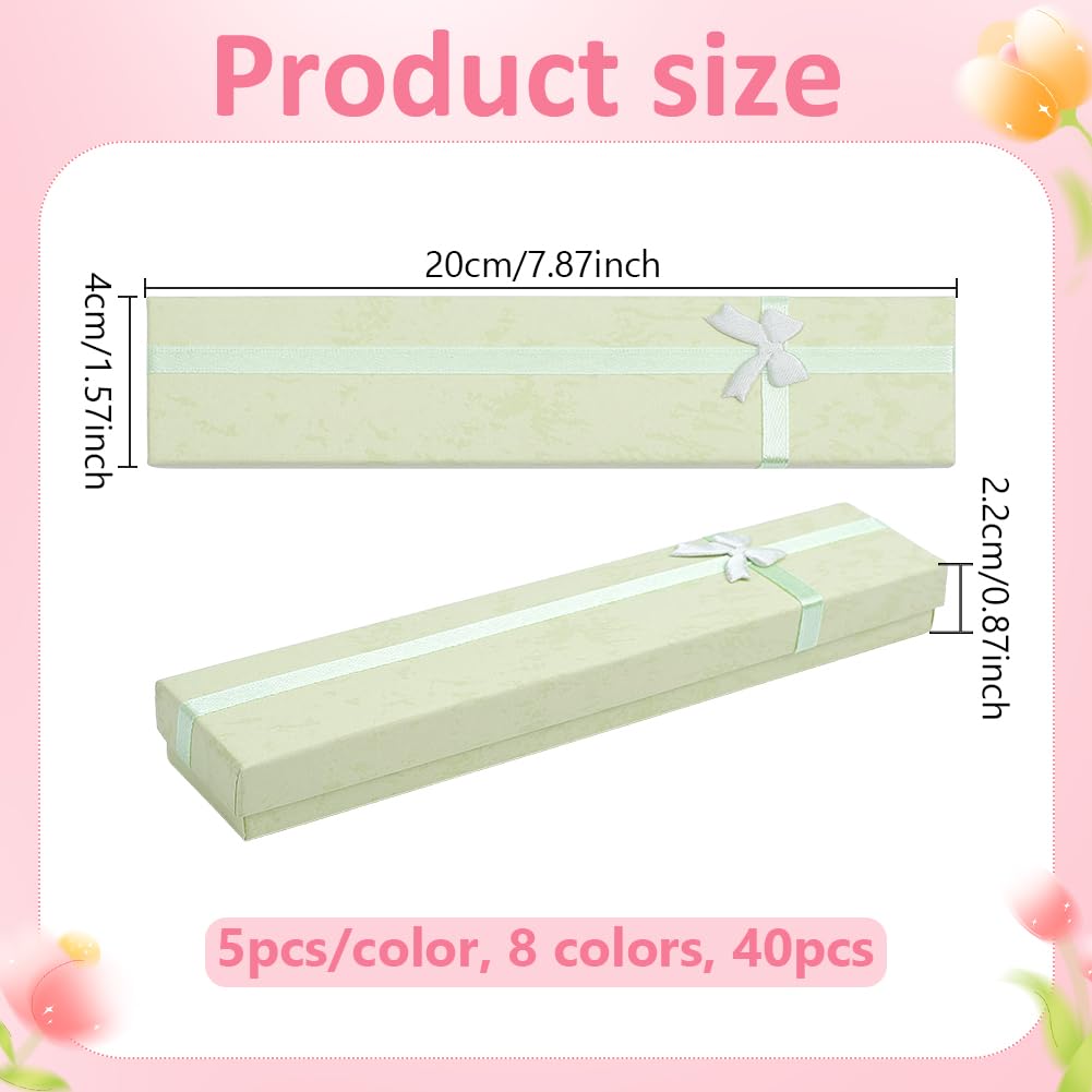 PH PandaHall 40 scatole di carta per collane, 8 colori, scatole regalo per gioielli, 20 x 4 cm, con fiocco, in cartone, per confezioni regalo, vetrine, anniversari, matrimoni, compleanni, feste