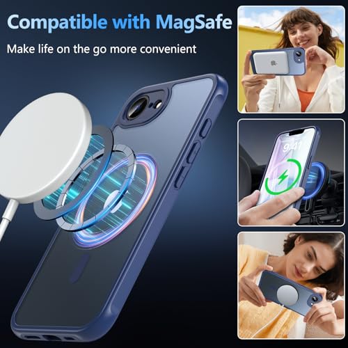 Coque iPhone 16e 2025 MagSafe OWKEY en bleu avec protège-écran intégré - 4