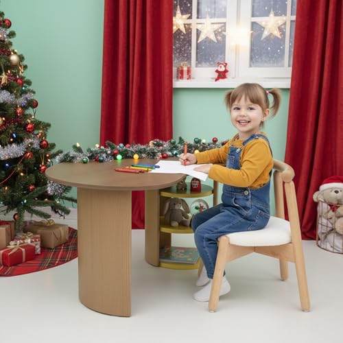 Image of Kids Table, Toddler Activity Table with Storage, Wood Kid Drawing Art Tables, Children Desk for Kids Ages 3-8, Kidney Sensory Table Train Tables for Toddlers Boys /Girls Room /Playroom, Yellow