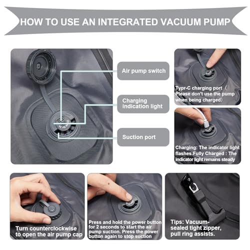 Image of coowoz Vacuum Backpack Travel with Pump,Travel Backpack with Vacuum System For Women Men,Carry On Backpack,Hiking Backpack Waterproof Outdoor Sports Rucksack Casual Daypack,25L(Built-in Pump),Grey