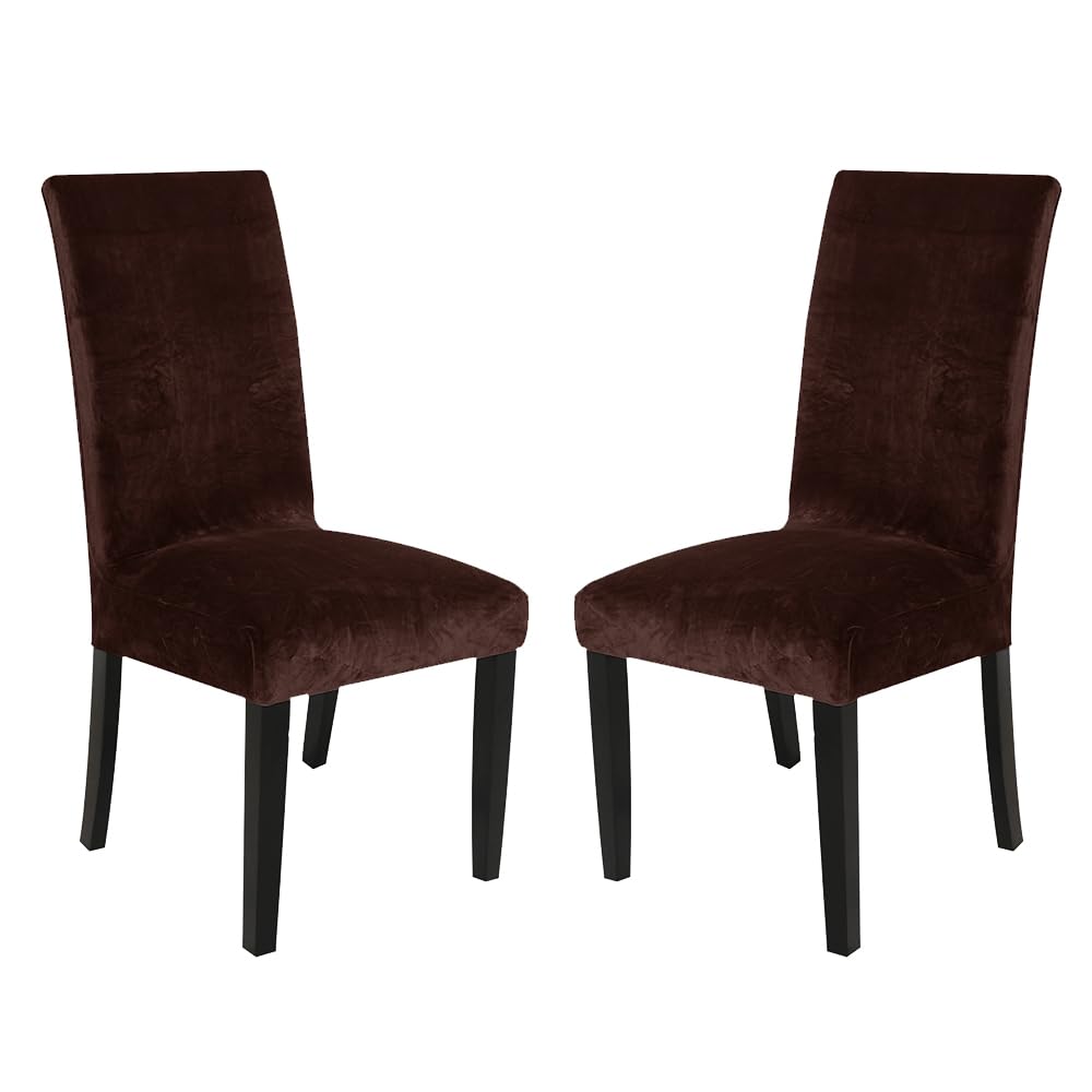 SANOCAY Velvet Wingback Chair Cover Slipcover Strength Removable Washable Reusable Armless Protector Cover for Dining Room Banquet Home Decor (Dark Brown, Set of 2) — image 1