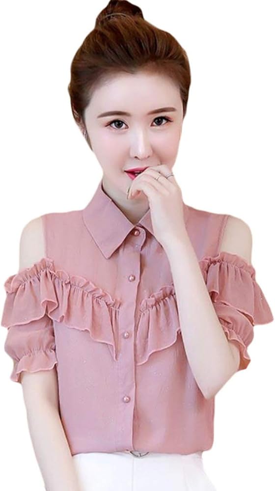 Amazon | [ShuMing]レディース シャツ 半袖 ブラウス オフショルダー