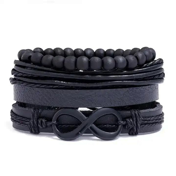 MEENAZ Black Leather Bracelet for Men Magnetic Clasp Evil Eye Bracelets for Men Silver Stainless Steel Birthday Gift Anniversary Husband