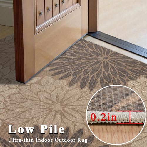 Image of Floral Easy Jute Rug 3x5 Outdoor Entryway Rug Washable Area Rugs for Living Room Bedroom Non Slip Neutral Farmhouse Indoor Outdoor Carpet for Backyard Patio Office